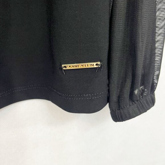 NEW Anne Klein Black High Neck Blouse Mesh Sleeves Business - Size Large - Picture 4 of 8